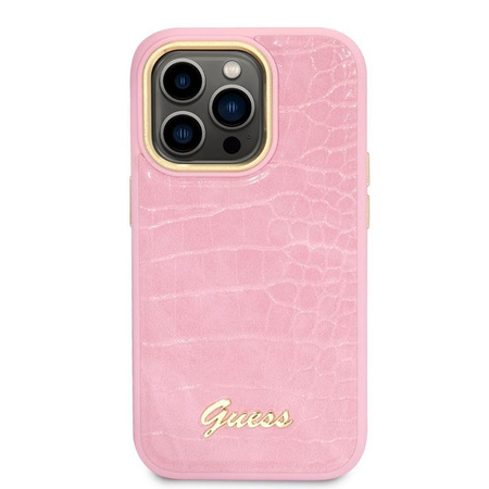 Guess Croco Collection - pouzdro pro iPhone 14 Pro Max (růžové)