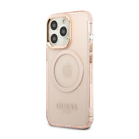 Guess Gold Outline Translucent MagSafe - iPhone 13 Pro Case (pink)