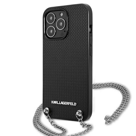 Karl Lagerfeld Leather Textured and Chain - pouzdro pro iPhone 13 Pro Max (černé)