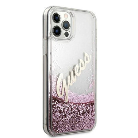 Guess Glitter Vintage Script - iPhone 12 / iPhone 12 Pro Case (pink)