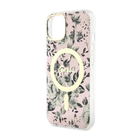 Guess Flower MagSafe - Coque pour iPhone 14 Plus (Rose)