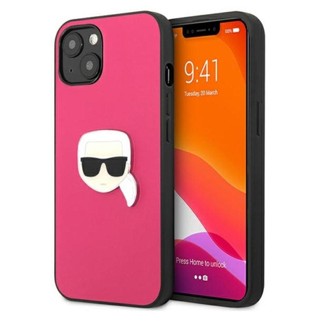 Karl Lagerfeld PU Leder Karl's Head Metall - iPhone 13 Tasche (rosa)
