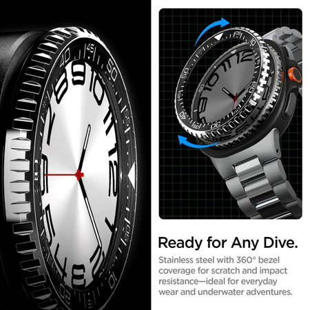 Spigen Bezel Tune Pro Diver - Hülle / Schutzring für Samsung Galaxy Watch 8 Classic 46 mm (Silber)