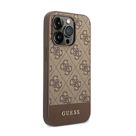 Guess 4G Bottom Stripe Metal Logo Collection - pouzdro pro iPhone 14 Pro (hnědé)