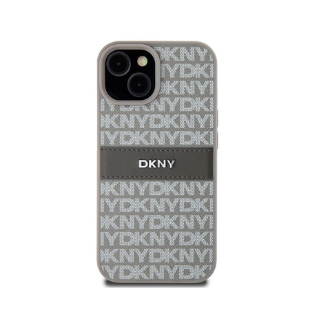 DKNY Lederhülle mit Monostreifen und Metall-Logo - iPhone 15 Plus / 14 Plus (beige)