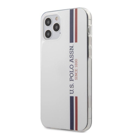 US Polo Assn Shiny Tricolor Stripes - pouzdro pro iPhone 12 / iPhone 12 Pro (bílé)