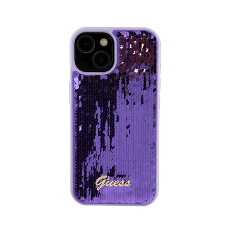 Guess Sequin Script Metal - Hülle für iPhone 15 (lila)