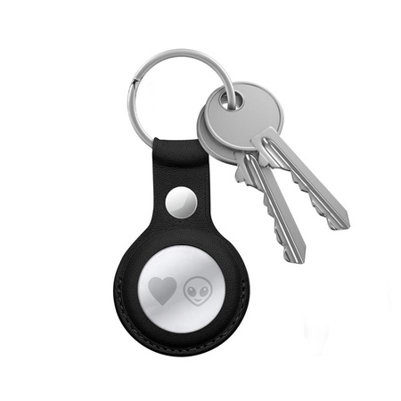 Crong Leather Case with Key Ring - Étui de protection en cuir avec porte-clés pour Apple AirTag (noir)