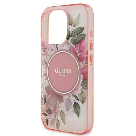 Pouzdro Guess IML Flower & Tonal Circle MagSafe - iPhone 16 Pro (růžové)