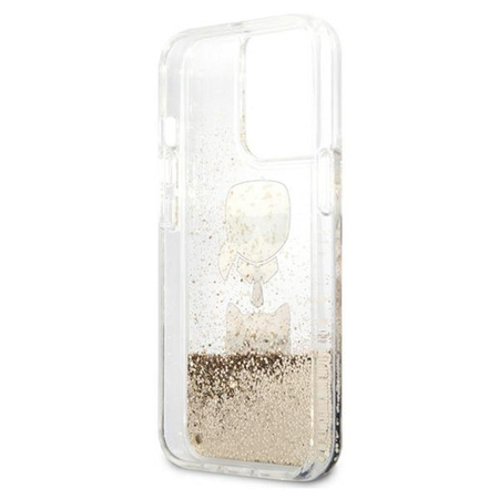 Karl Lagerfeld Liquid Glitter Karl & Choupette Head - pouzdro pro iPhone 13 Pro Max (zlaté)