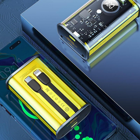 WEKOME WP-345 Vanguard Series - Powerbank 10000 mAh Schnellladung mit integriertem USB-C & Lightning PD 20W Kabel + QC 22.5W (Gelb)