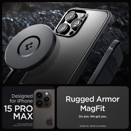 Spigen Rugged Armor MagSafe - Gehäuse für iPhone 15 Pro Max (Schwarz matt)