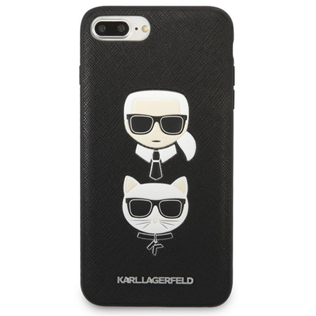 Karl Lagerfeld Saffiano Karl & Choupette Heads - Hülle für iPhone 8 Plus / 7 Plus (Schwarz)