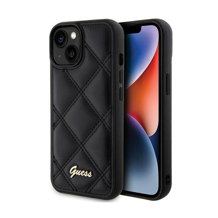 Guess Quilted Metal Logo - pouzdro na iPhone 15 (černé)