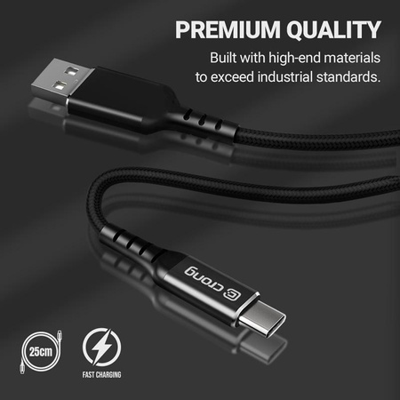 Crong Armor Link - 60W PD 3A USB-A na USB-C kabel 25cm (černý)