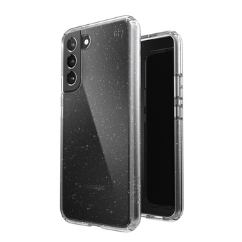Speck Presidio Perfect-Clear with Glitter - Étui pour Samsung Galaxy S22+ avec revêtement antimicrobien MICROBAN (Transparent/Platinum Glitter)