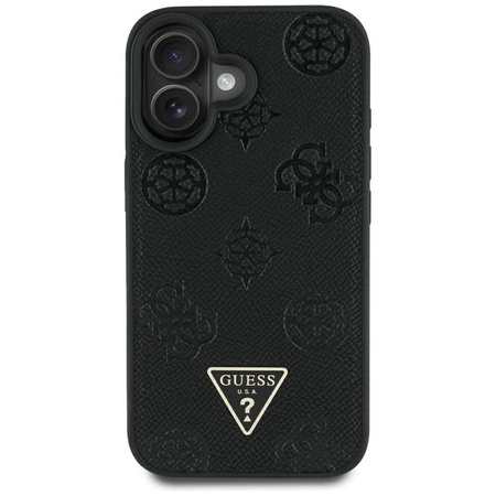 Guess Grained Hot Stamp Peony Triangle Logo MagSafe - pouzdro pro iPhone 16 (černé)