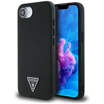 Guess Grained Triangle MagSafe - pouzdro pro iPhone 16e (černé)