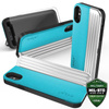 Zizo Retro Series - iPhone Xs / X Hülle mit Kartenfach + Ständer + 9H Glas für Bildschirm (Baby Blue/Silver)
