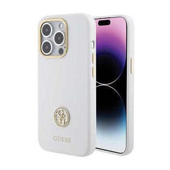Pouzdro Guess Silicone Logo Strass 4G - iPhone 15 Pro Max (bílé)