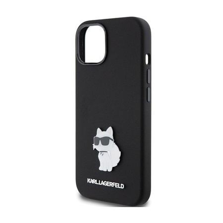 Karl Lagerfeld Silikon Choupette Metall Pin - iPhone 15 Plus Tasche (schwarz)