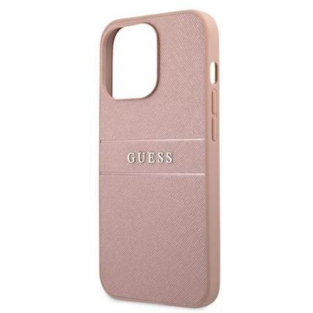 Guess Saffiano Metal Logo Stripes - Coque iPhone 13 Pro Max (rose)