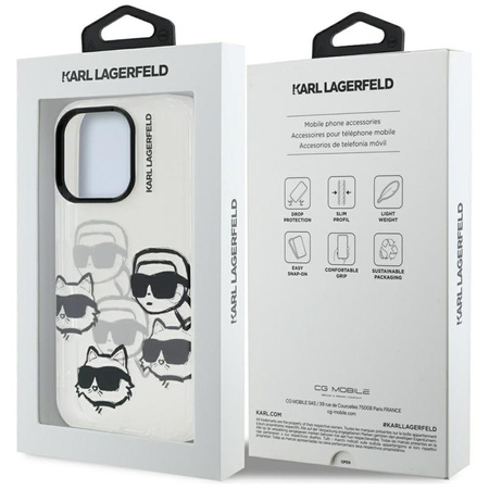 Karl Lagerfeld IML Multi K&C Head Pattern – Pouzdro pro iPhone 16 Pro (průhledné)