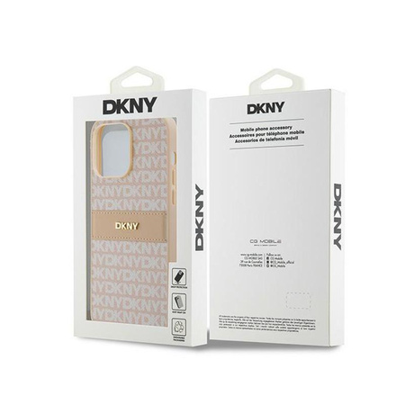 Kožené pouzdro DKNY Mono Stripe & Metal Logo - iPhone 14 Pro (růžové)