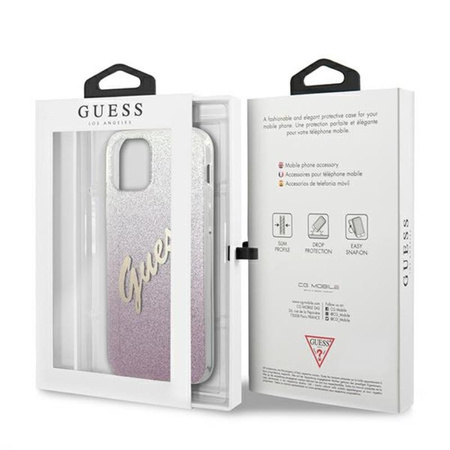 Guess Glitter Gradient Script - Coque iPhone 12 / iPhone 12 Pro (rose)