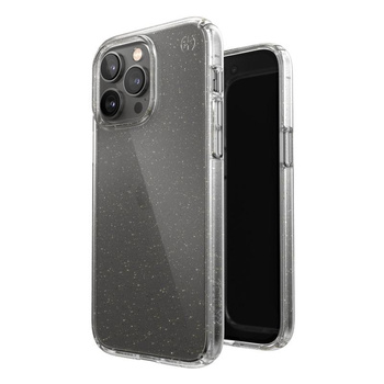 Speck Presidio Perfect-Clear with Glitter - iPhone 14 Pro Max Case with MICROBAN Coating (Clear / Gold Glitter)