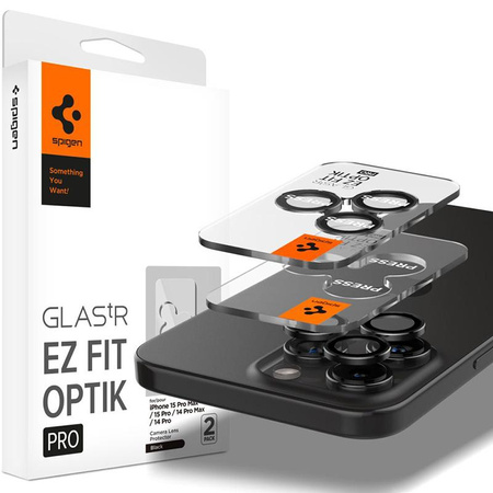 Spigen Optik.TR EZ Fit kamera objektívvédő 2-Pack - Objektívvédő üveg iPhone 15 Pro / 15 Pro Max / iPhone 14 Pro / 14 Pro Max (2 db) (Crystal)