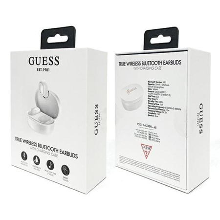 Guess Script Logo - TWS Casque Bluetooth + étui de chargement (blanc)