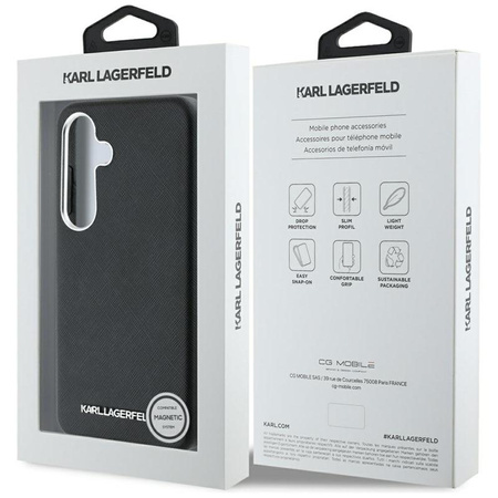 Karl Lagerfeld Saffiano Full Wrapped Elongated Metal Logo MagSafe - Case for Samsung Galaxy S25+ (black)