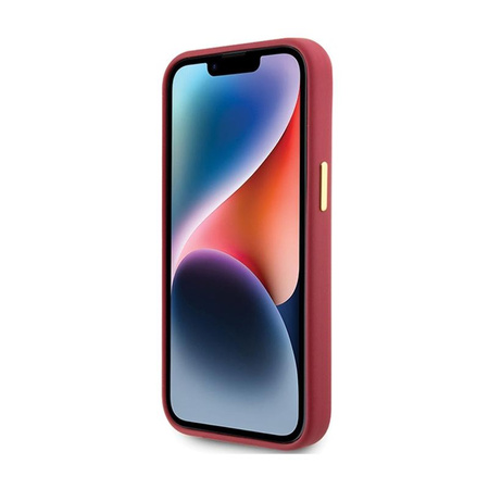 Guess szilikon script fém logó és keret - iPhone 15 tok (magenta)