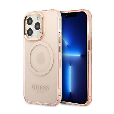 Guess Gold Outline Translucent MagSafe - iPhone 13 Pro Max Case (pink)