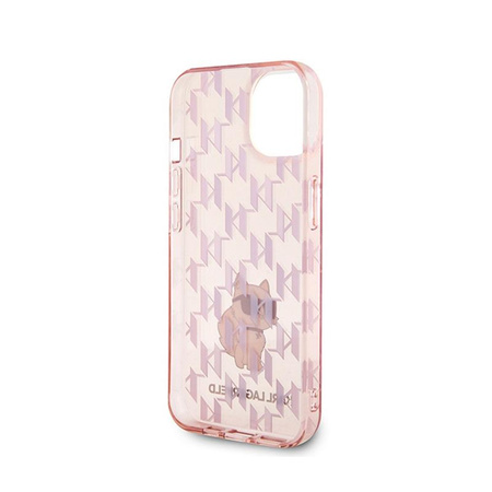 Karl Lagerfeld Monogram Choupette - pouzdro pro iPhone 15 (růžové)