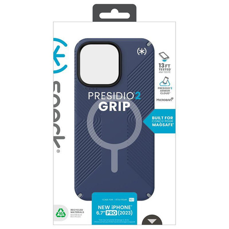 Speck Presidio2 Grip MagSafe - Coque pour iPhone 15 Pro Max (Bleu Littoral / Gris Poussière)