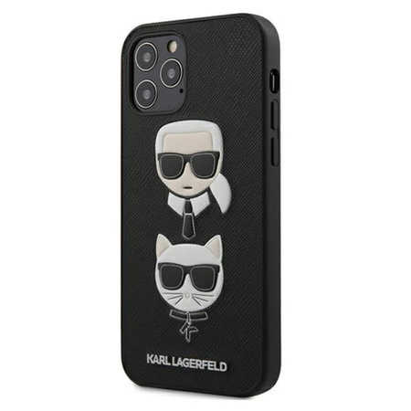 Karl Lagerfeld Saffiano Karl & Choupette Heads - Coque iPhone 12 / iPhone 12 Pro (noir)
