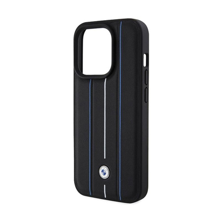 BMW Leather Stamp Blue Lines - Étui pour iPhone 15 Pro Max (noir)