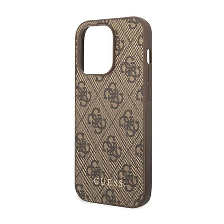 Guess 4G Metal Gold Logo - pouzdro pro iPhone 14 Pro (hnědé)