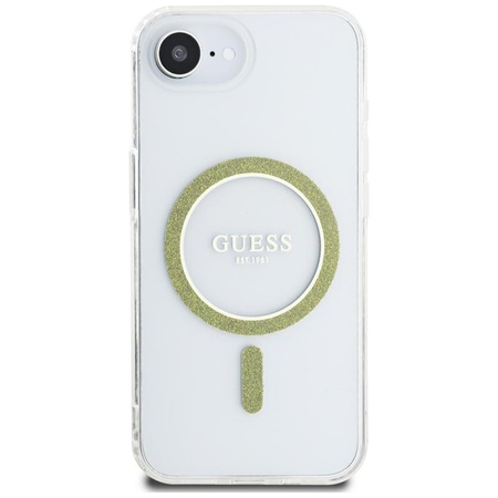 Guess IML Glitter Circle MagSafe - pouzdro pro iPhone 16e (průhledné)