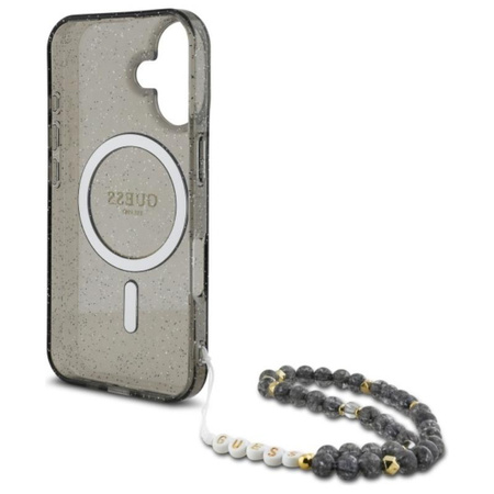 Guess IML Glitter gyöngyház szíjjal MagSafe - iPhone 16 tok (fekete)