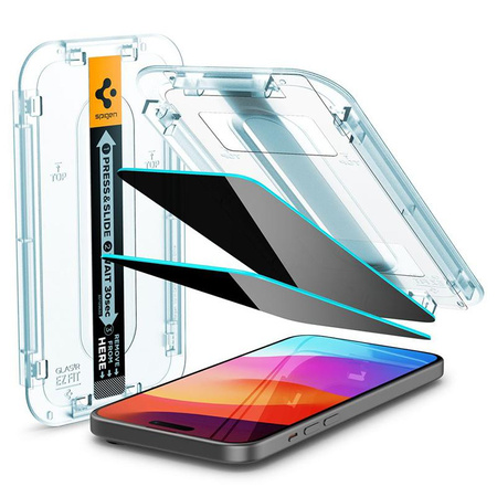 Spigen GLAS.TR EZ FIT Privacy 2-Pack - Edzett üveg adatvédelmi szűrővel iPhone 15 Plus / 16 Plus készülékhez 2 db