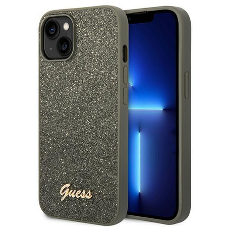 Guess Glitter Flakes Metall Logo Tasche - iPhone 14 Plus (grün)