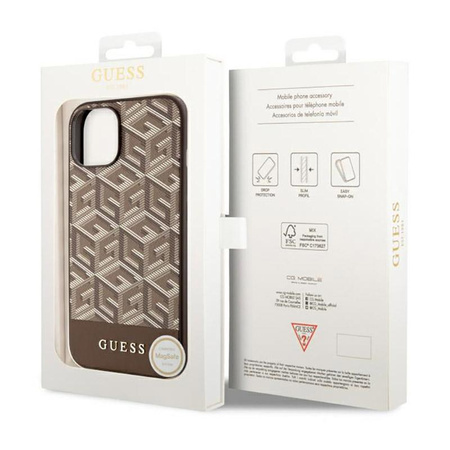 Guess GCube Stripes MagSafe - pouzdro pro iPhone 14 Plus (hnědé)
