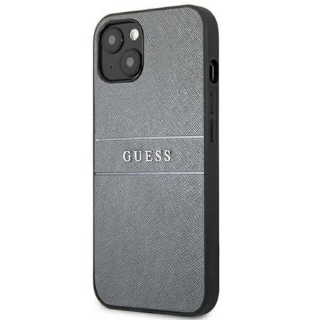 Pouzdro Guess Saffiano Metal Logo Stripes - iPhone 13 (šedé)