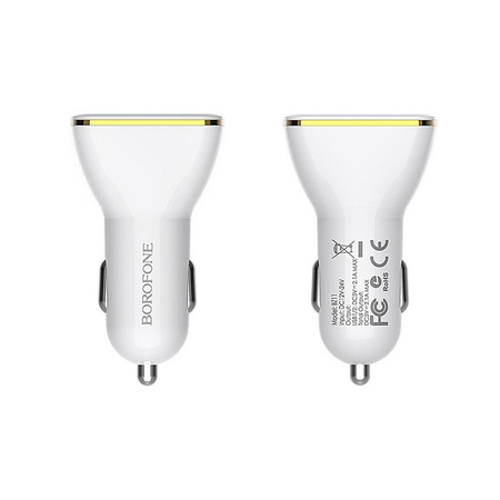 Ładowarka Samochodowa do Telefonu 2x USB Borofone z Wyświetlaczem LED Biała