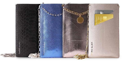 PURO GLAM Chain - Universalhülle für Smartphones mit 2 Kartenfächern mit goldener Kette XL (blau)