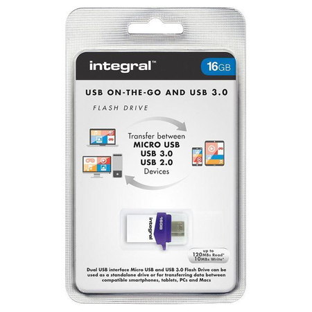 Integral Micro Fusion Flash Drive - Dual USB 3.0 and micro USB OTG 16 GB Flash Drive