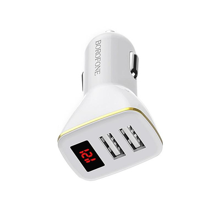 Borofone - Chargeur de voiture USB 2x avec affichage LED, blanc